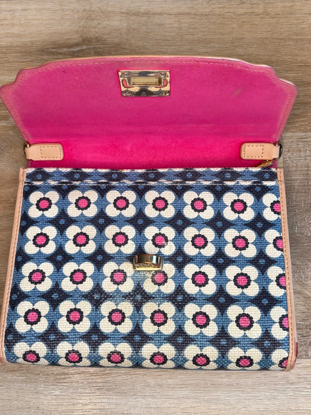 Spartina 449 Floral Linen & Leather Clutch Wallet Pink Blue | No Strap
